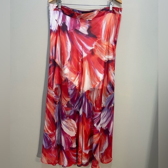 Boho Flirty Floral Maxi Skirt fever Bright multicolored Semi-sheer Women’s L - Picture 1 of 10